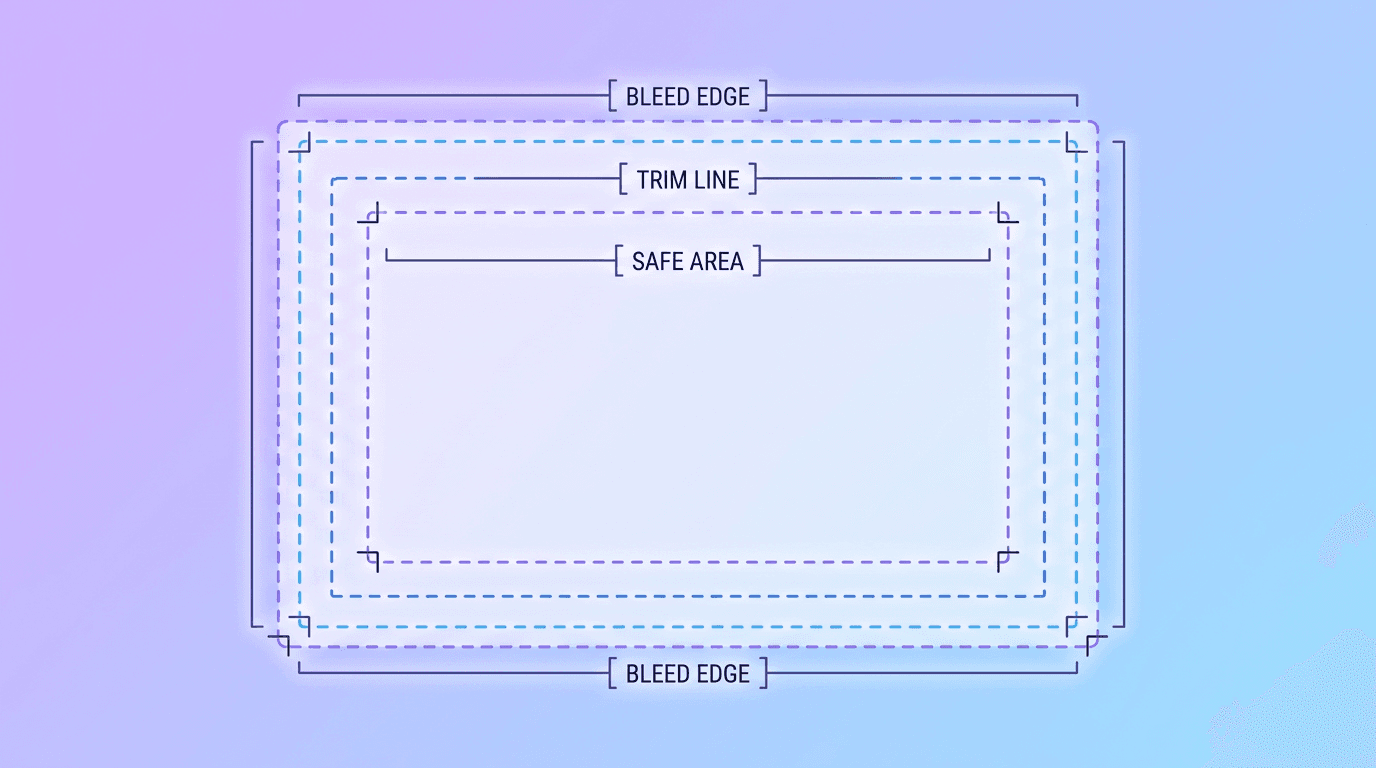 Gift card dimensions with bleed and safe area marked