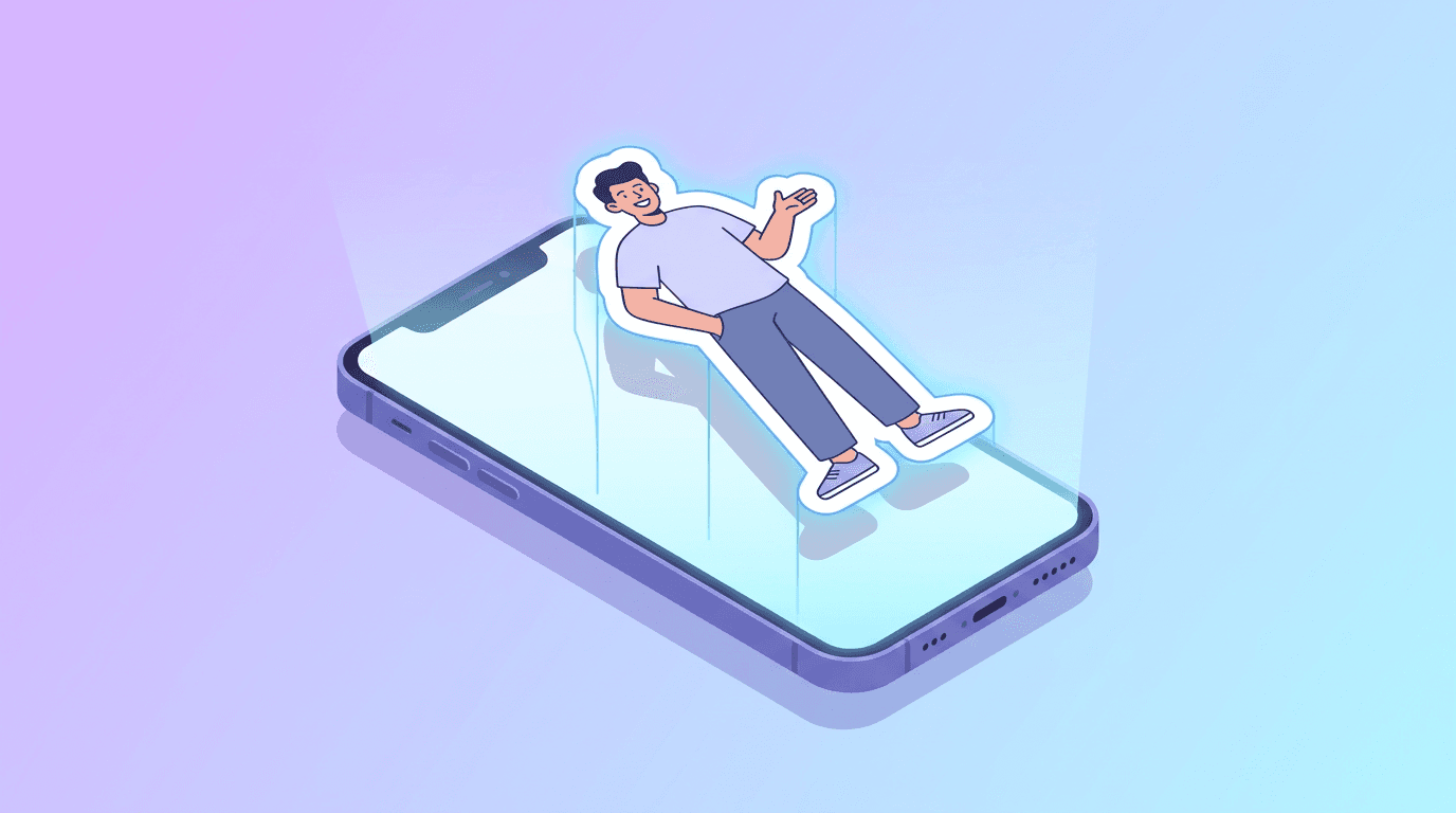 A phone lifting a subject from a photo into a sticker