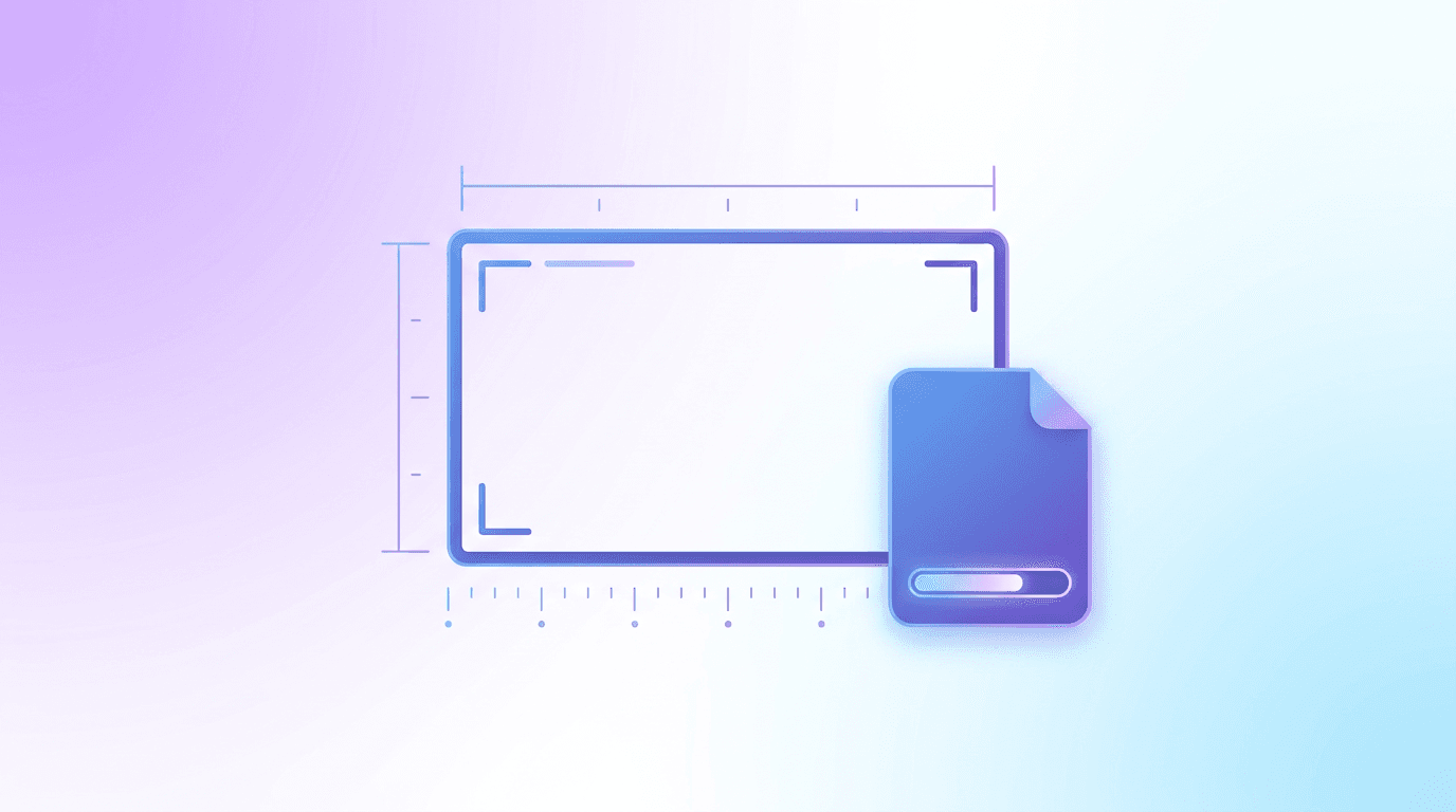 Thumbnail frame with dimensions and file specs marked