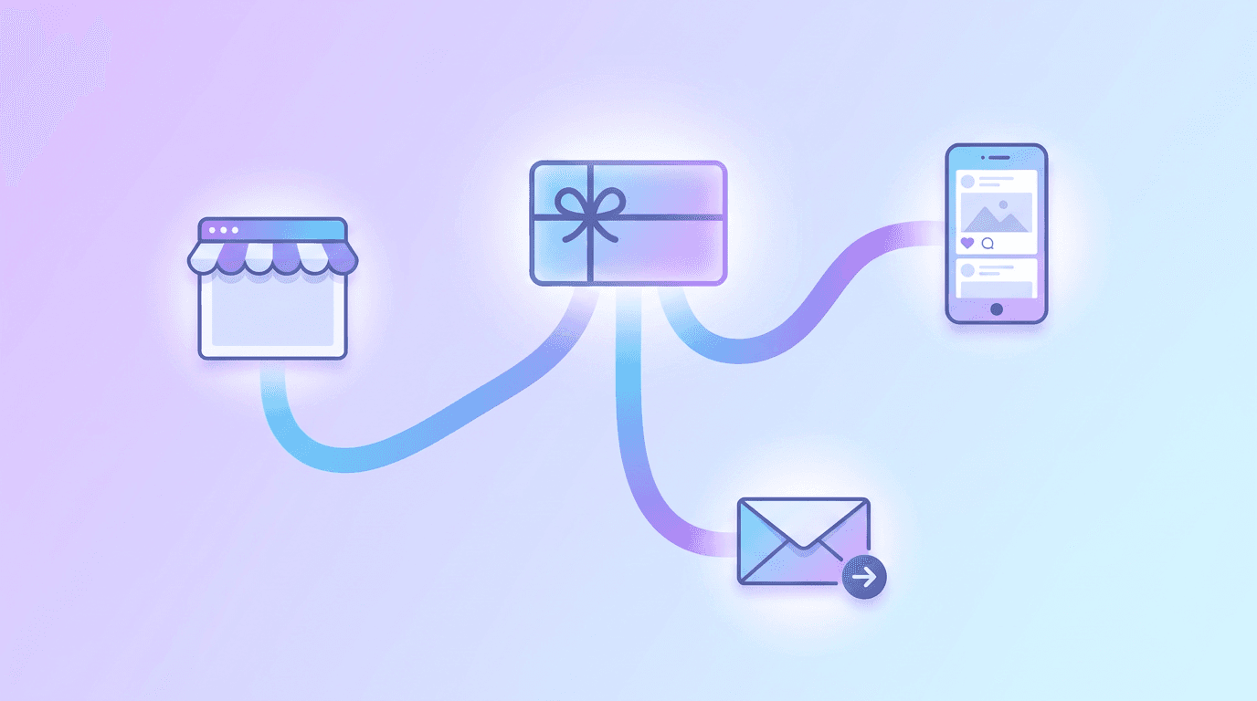 A gift card promoted across storefront and social channels