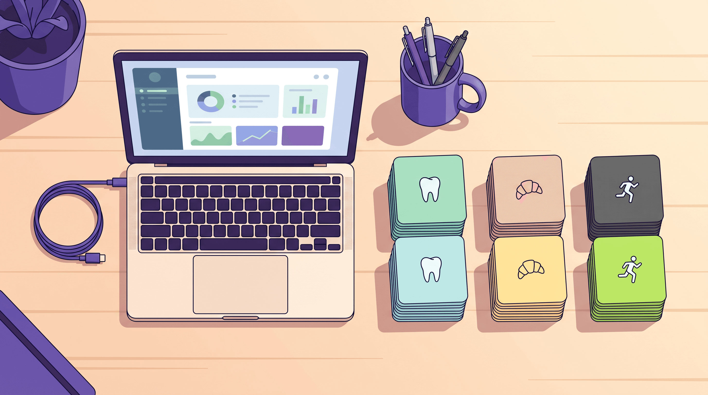 Batching a week of social media posts one client at a time, each client in its own stack