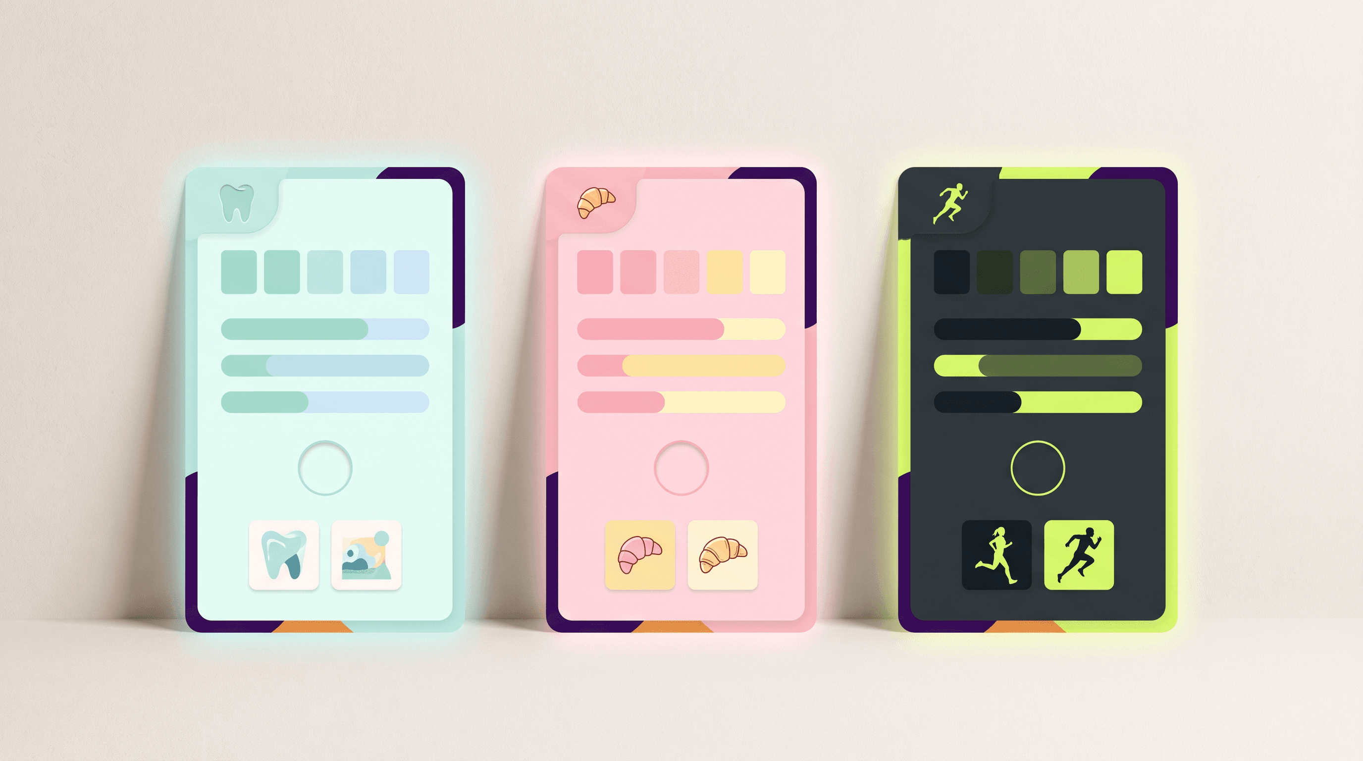 One brand profile per client with its own colors, fonts and voice