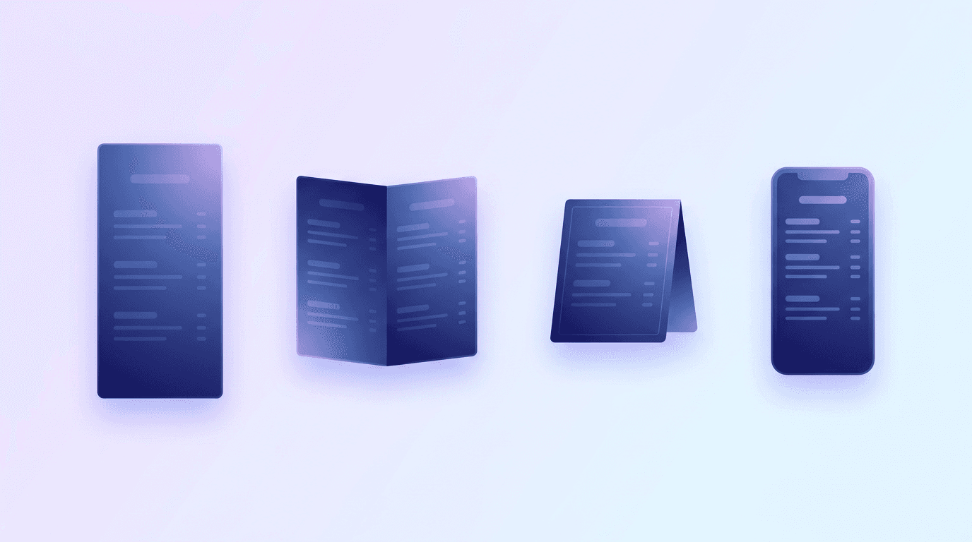 Several menu formats compared side by side