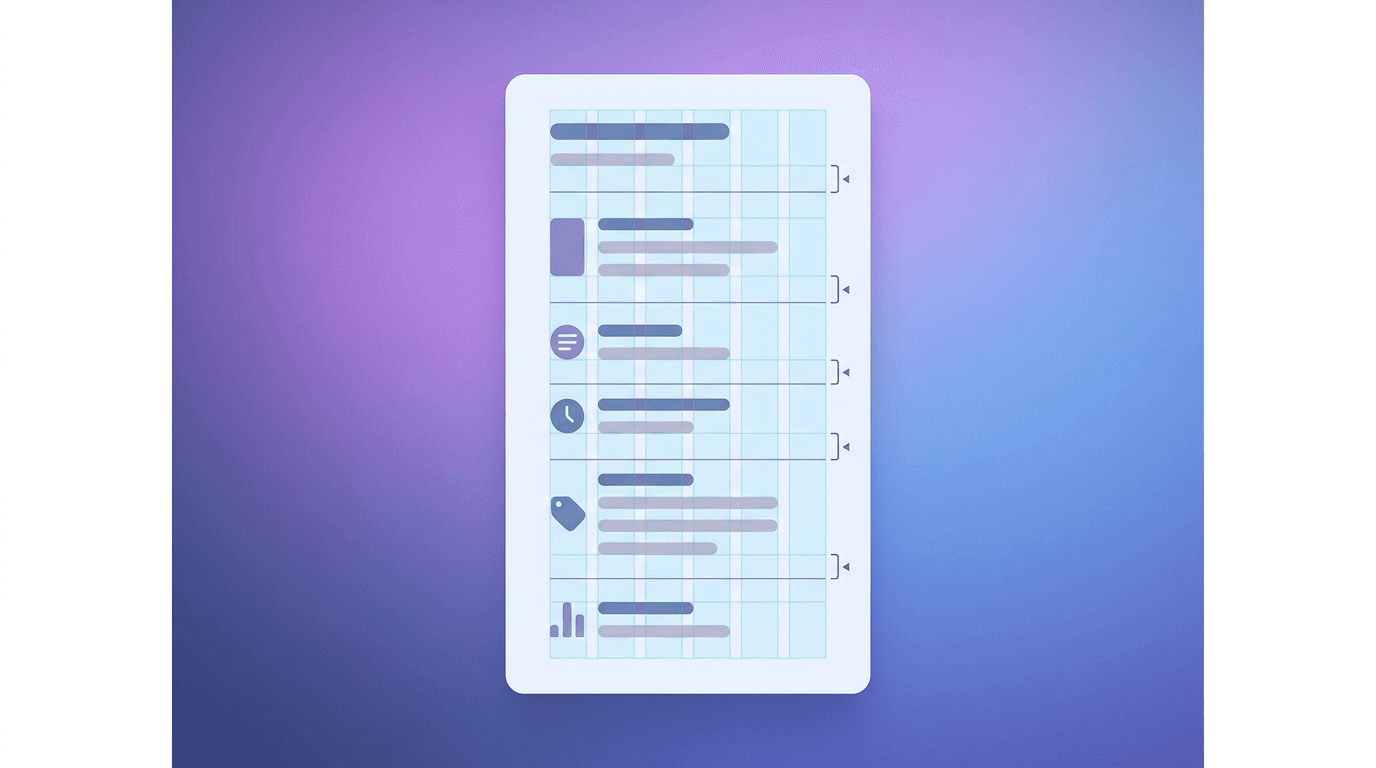 Menu layout grid with sections and spacing guides