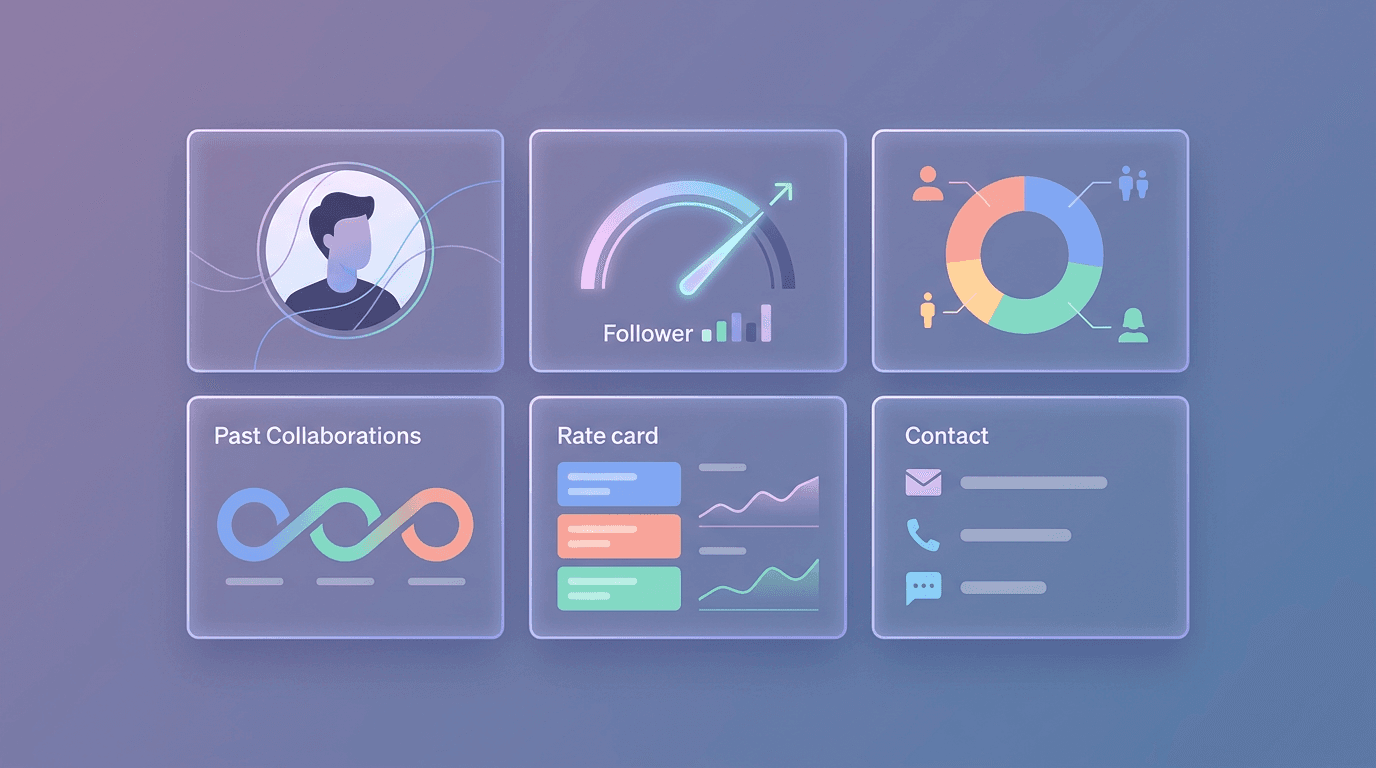 The component sections of a media kit laid out as tiles